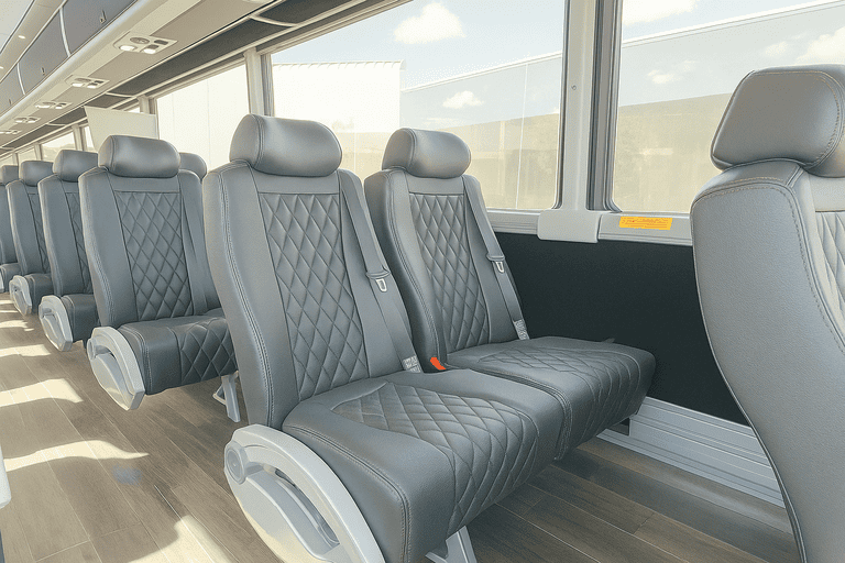 interior of Pearland Shuttle Bus Rentals charter bus